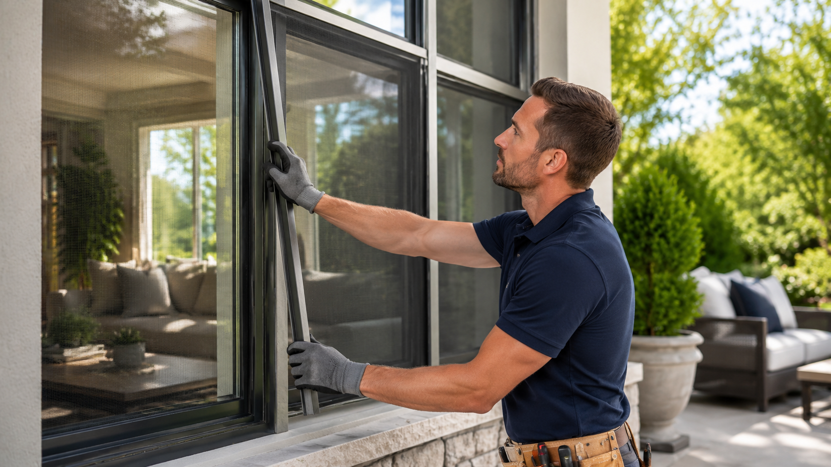 Technician installing a screen